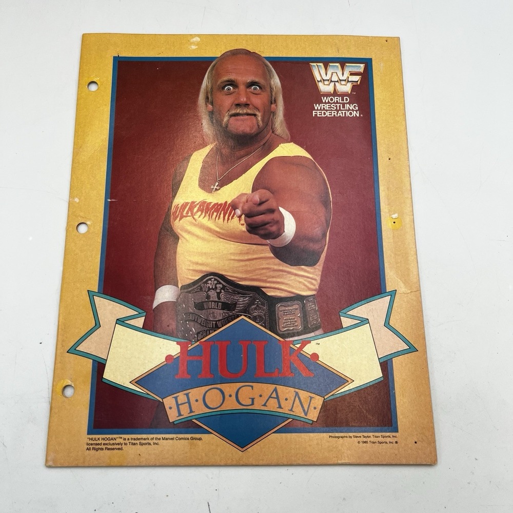 Pair of Hulk Hogan WWF School Folders Yellow and Blue Good Condition - Picture 2 of 7